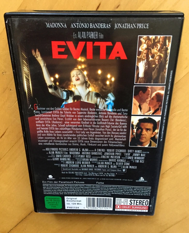 EVITA ★ w/ MADONNA, J. PRYCE + ANTHONY BANDERAS★VHS-Cassette★ORIGINAL-VIDEOFILM★ - Bild 3 von 4