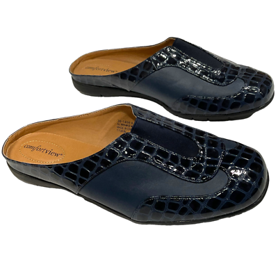 11WW Comfortview Blue Clogs Mules Slip On Animal Print Man Made