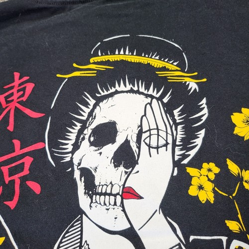 Riot Society Japan Shirt Mens Large Black Floral Geisha Skull Death Long Sleeve - Picture 6 of 17