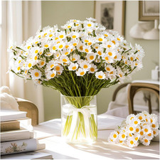 Artificial White Daisy Flowers, 18Pcs, 3 Bundles 10 Inch Small Fake Daisies