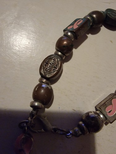 Breast Cancer Awareness Charm Bracelet Silver Tone Suster Mother Daughter - Picture 3 of 9