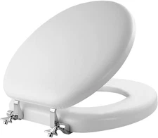 Padded Toilet Seat with Chrome Hinges, Soft Vinyl over Wood Core Seat, Made in U