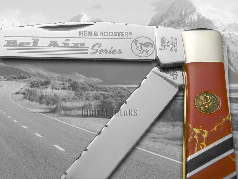 Cuchillos de gallina y gallo trampero matriz roja piedra Bel Air serie acero inoxidable Foto 4 de 4