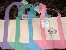 Trader Joe s Mini Pastel Canvas Tote Bag NWT Blue Green Pink Purple US Stock