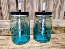 Blue Umbre Glass Mason Jar Outdoor Torch