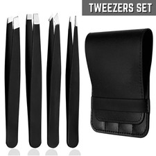 Professional Eyebrow Tweezers Set Plucker Puller Slanted Pointed Tip Manicure