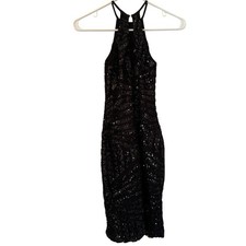 Black Sequin Miss Kim Halter Mini dress Small, event dress