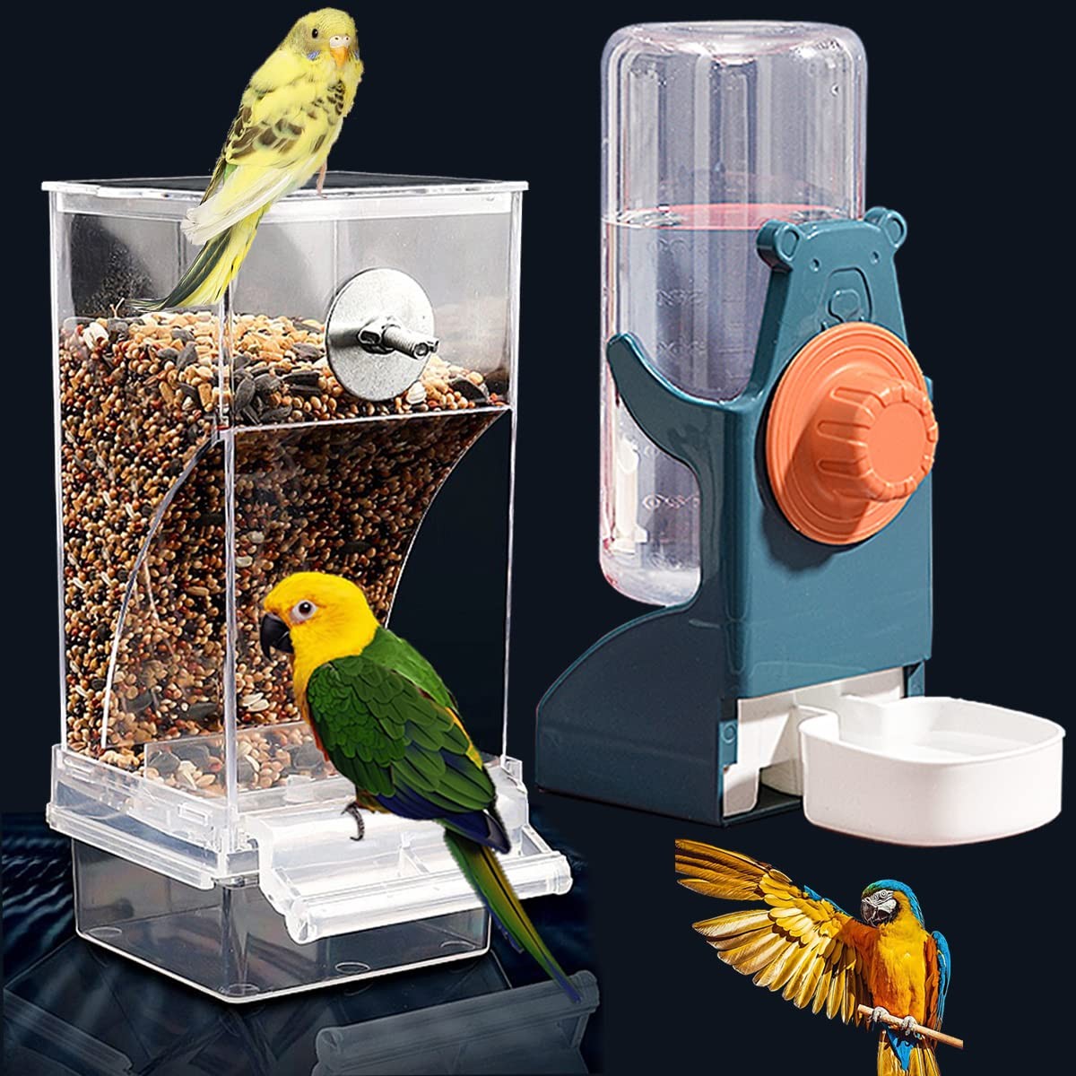 Water Dispenser Set, Automatic Parrot Feeder Cage Accessorie
