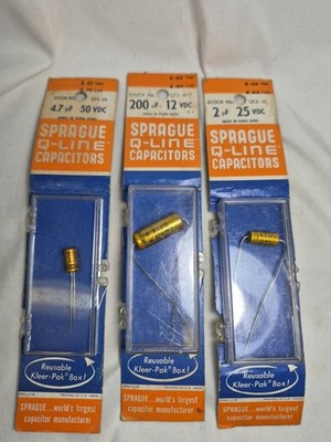 3- Sprague Q-line Capacitors 200/12 4.7/50 2UF/25VDC NOS Vintage Ham Radios 