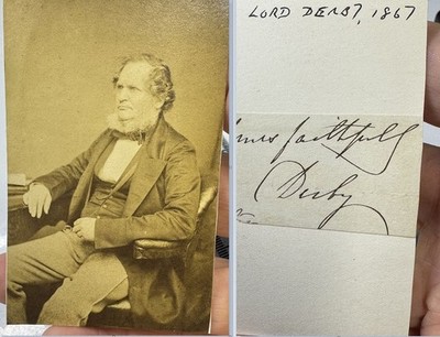 Edward Smith-Stanley 14th Earl Derby Albumen Photo + Clipped Signature on Rear