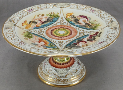 19th Century Capodimonte Style Hand Painted Neoclassical Neptune Compote