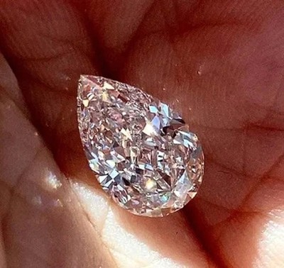 3.4 Ct Lab-Grown CVD Diamond Pear Cut D Color VVS1 IGL Certified Gems 5ASG