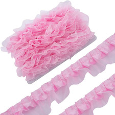 11 Yards 2-Layer Satin Organza Lace Edge Trim 1.57 Inch Pleated Ruffle Chiffon R