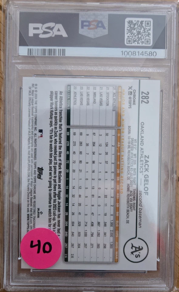 2024 Topps Chrome - Zack Gelof #282 Aqua LOGOFRACTOR Refractor /199 (RC) PSA 10 - Image 2 of 2