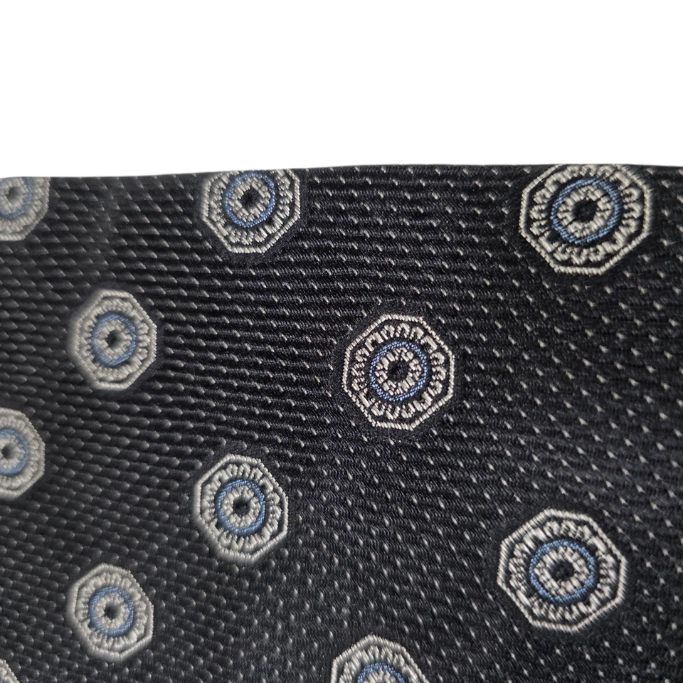 Corbata para hombre David Donahue 7 pliegues negra azul floral seda bordada diseñador Foto 3 de 4