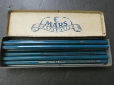 VINTAGE MARS TIN J S STAEDTLER 8 2B PENCILS EAGLE TURQUOISE DRAWING