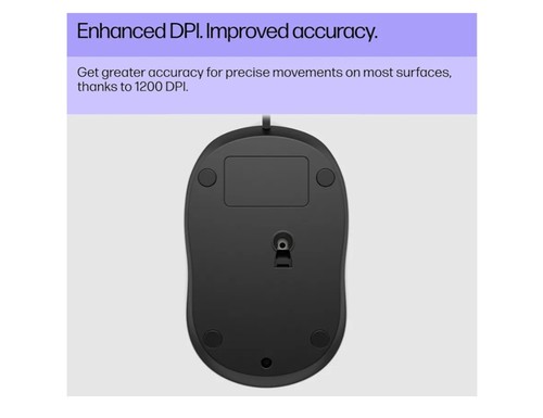 HP Wired Mouse 1000, USB Type-A, 1200 DPI Optical Sensor |3 buttons - Black - Picture 7 of 9