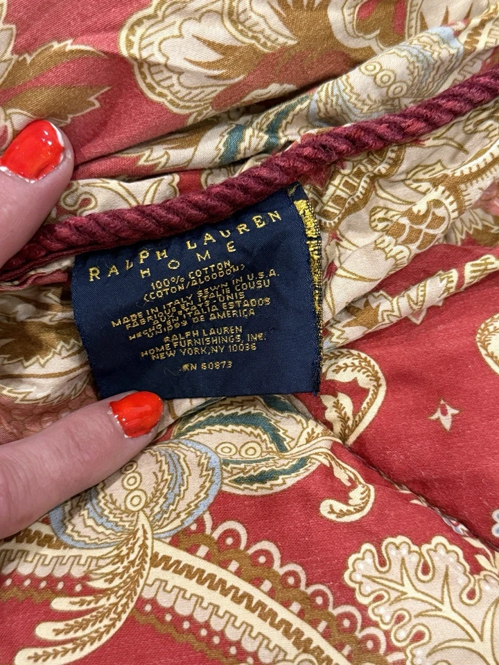 Edredón Floral Ralph Lauren King Jardiniere Rojo Dorado Damasco Satén Cuerda De Colección Foto 4 de 4