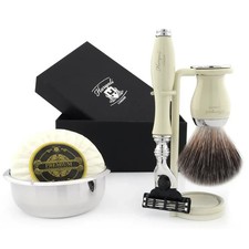 5PCS Black Hair Shaving Brush with 3 Blade Razor, Stand, Bowl  Soap for Men