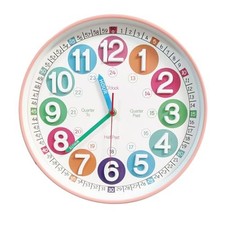 Learning Time Clock for Kids, 12 Inch 3D Peach Pink Classic Silent Wall Clock...