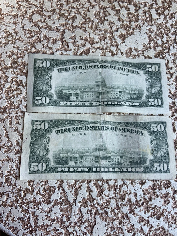 1993 50 Dollar Bill Lot Of 2 Pieces Chicago& New York Bank Notes Circulated - Image 2 of 2