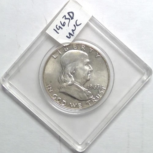1963 D Franklin Half Dollar UNC 90% Silver