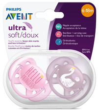 Philips Avent Infant Ultra Soft 2pk Baby Girls Pacifier Binky Soothie 6-18M New