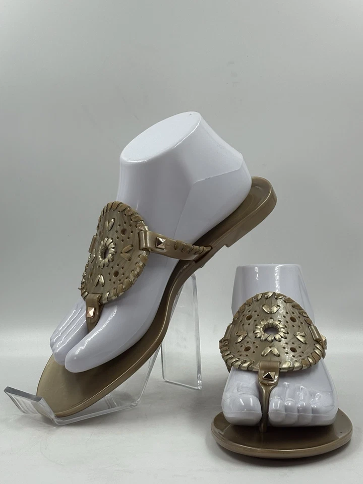Sandalias de verano Jack Rogers gelatinas doradas Georgica para mujer talla 7 adornadas Foto 3 de 4