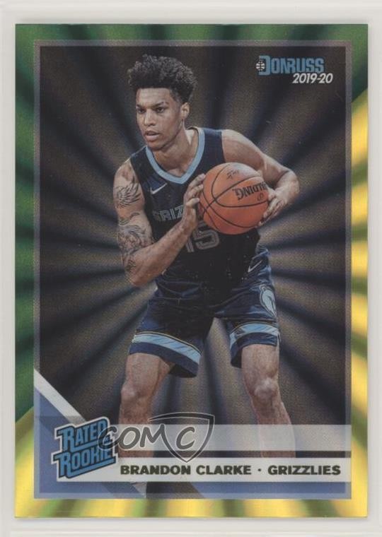 2019 Panini Donruss Rated Holo Green & Yellow Laser Brandon Clarke Rookie RC fm0