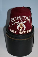 Vintage jeweled Freemason Shriner FEZ hat Scimitar Past Master w/case ORNATE