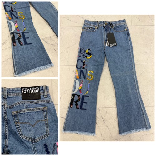 NWT $800 Versace Jeans Couture Women's Blue Logo Bootcut Jeans Size: US 27