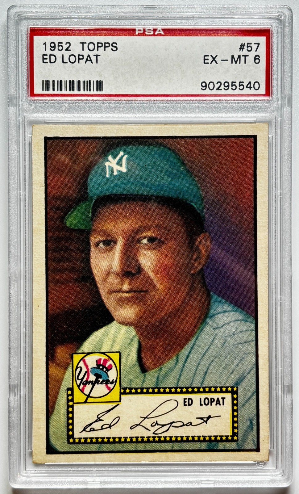 1952 TOPPS #57 ED LOPAT BLACK BACK PSA 6 EX-MT