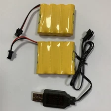 2pcs 4.8V 600mAh Ni-Cd Battery Pack, SM-2P Plug, Rechargeable with USB Cable