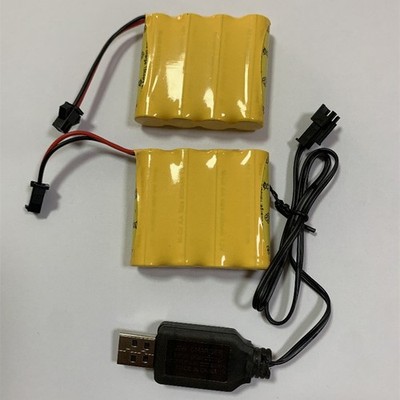 2pcs 4.8V 600mAh Ni-Cd Battery Pack, SM-2P Plug, Rechargeable with USB Cable