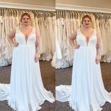 Chiffon Wedding Dresses Plus Size A Line Sleeveless Beach Boho White Bridal Gown