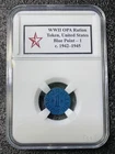 WWII OPA Ration Token Blue Point 1 USA 1942–1945 Slabbed Home Front