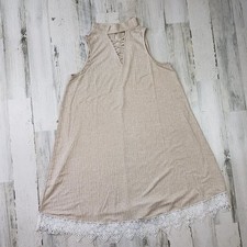 Polagram Oatmeal High Neck Lace-Up Sleeveless Lace Trim Dress Women's Size large