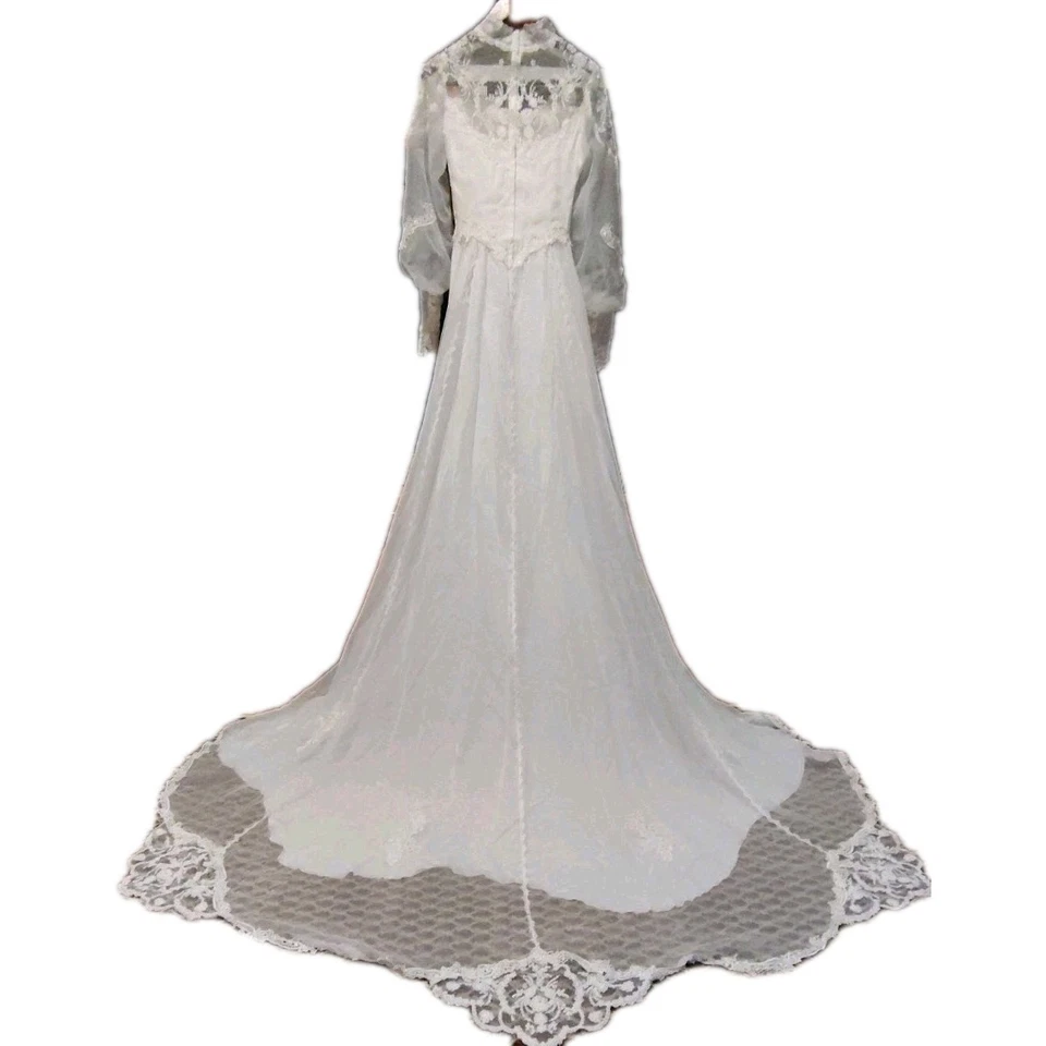 Vestido de novia vintage años 70 nailon boho marfil mangas Julieta vestido de fiesta nupcial B65 Foto 2 de 4