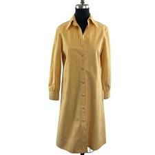 VTG Shannon Rodgers Jerry Silverman Yellow Long Sleeve Button-Down Shirt Dress