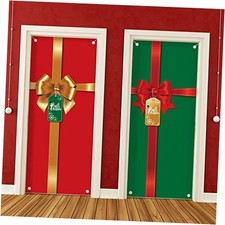Christmas Door Cover Hanging Gift Package Door Covers Decoration 2 Green, Red