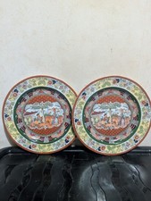Antique Mason's Ironstone Conversation Red Scale Dinner Plates X2 19th Century