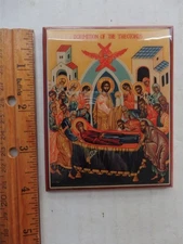 Eastern Orthodox Icon Plaque Dormition of the Theotokos 3 1/4 x 4" New