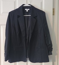 Roz Ali Blue Open Front Jacket Blazer Womens L