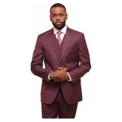 Mens Three Piece Suit Vested VITALI Soft Fabric With Sheen M3090 Burgundy 3Piece - Picture 2 of 15