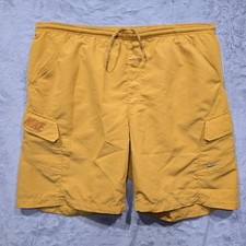 Vintage Nike Yellow Swim Trunks Cargo Pockets Shorts Built-in Mesh Brief Men XL