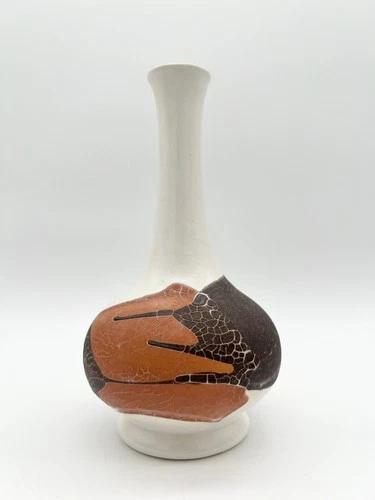 Vintage 60s Haeger USA MCM Pottery Vase Abstract Earth Wrap Brown Orange Glaze