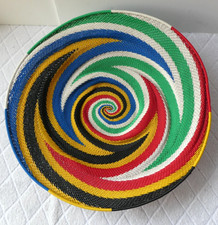 Zulu Telephone Wire Basket Bowl South Africa Multicolored Colorful 15"