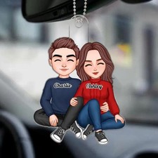 Custom Couple Car Hanging Ornament Acrylic, Personalized Cartoon Couple