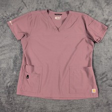 Carhartt Force Women Purple Force V Neck Scrub Top Pockets Stretch Fit. Size XL