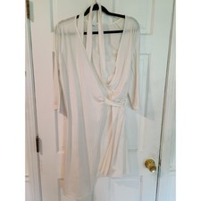 LuLaRoe Cream White Wrap Dress Medium 3/4 Sleeve V-Neck Draped Crossover Back